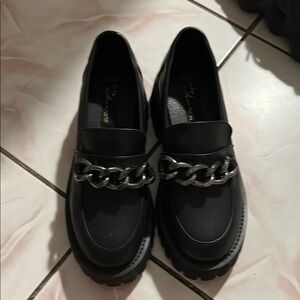 Black Loafers with Chain Detail